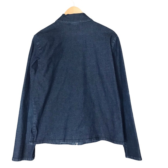 Medium Eileen Fisher Blue Cotton Chambray Shirt Jean Jacket Coastal Stretch - Picture 8 of 12